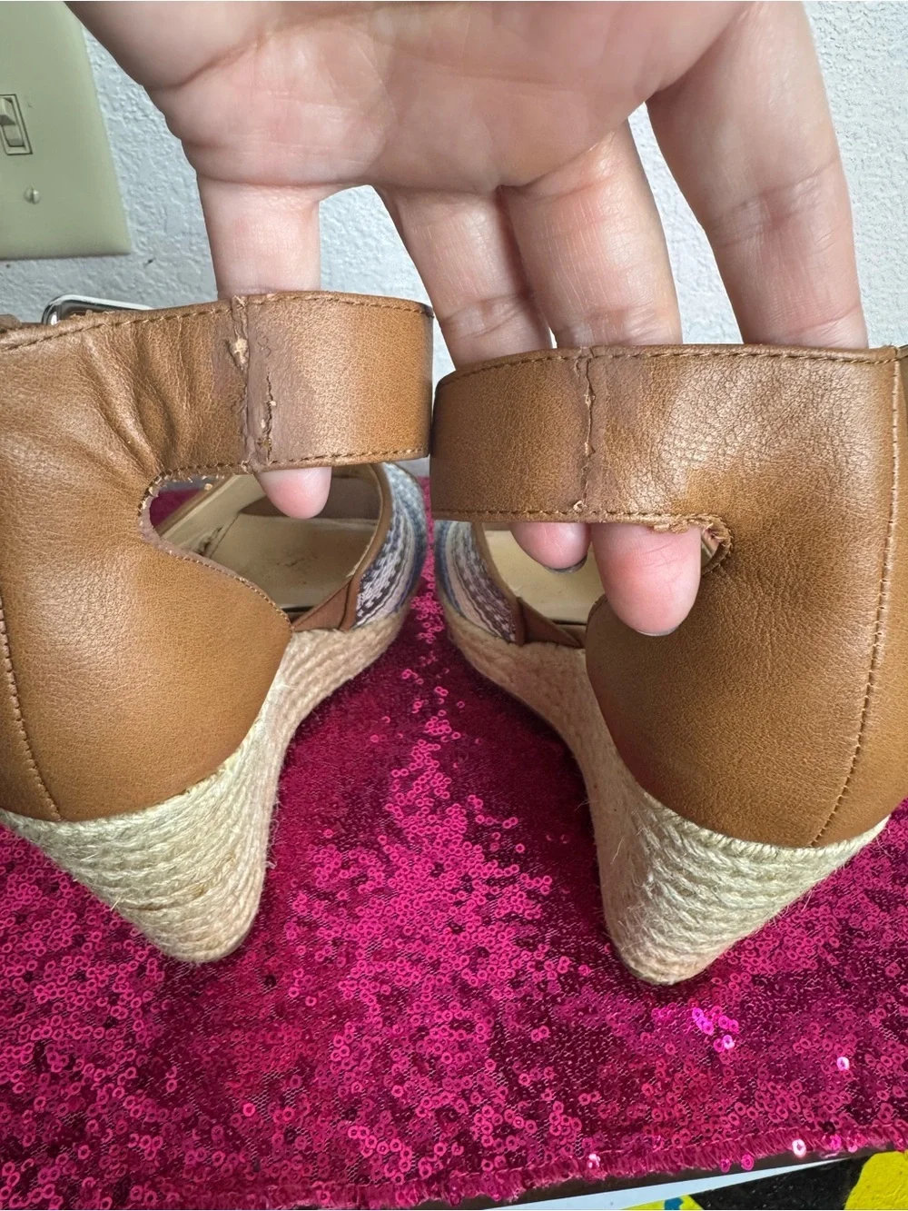 JESSICA SIMPSON 🩵 Tan & Blue Woven Espadrille Wedge Sandals (Women’s Size 7)